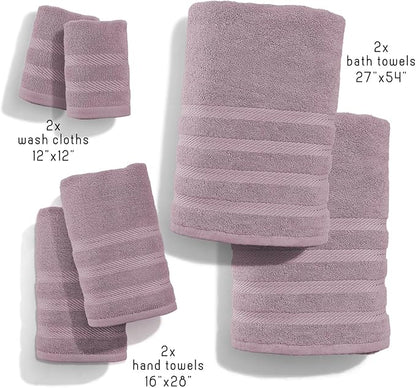 Hearth & Harbor Bath Towels for Bathroom - 100% Ring Spun Cotton Luxury Bathroom Towels - Soft & Highly Absorbent Bath Towels Set, 6 Piece Set, Dusty Purple