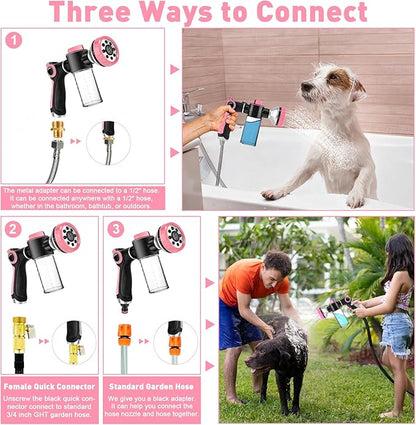 Dog Shower Attachment for Bathroom & Bathtub with 6.6FT Shower Hose, 8 Sprayer Modes Dog Washing Hose Attachment with Pet Grooming Glove Shower Diverter and Holder