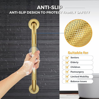 Grab Bars for Shower, 2 Pack 36-Inch Anti Slip Shower Handles for Elderly, Safety Shower Grab Bar, Stainless Steel Handicap Grab Bars for Bathroom,Toilet (Gold, 1" Diameter)