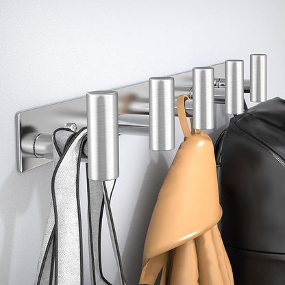 Wall Mounted Coat Rack-5 Hooks, Heavy Duty Stainless Steel Wall Hooks for Towel Coat Bag, Hat Rack Coat Hanger Coat Hooks Towel Racks for Bathroom Entryway Kitchen Hotel (Silvery, 1 Pack)