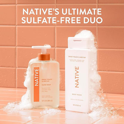 Native Body Wash Contains Naturally Derived Ingredients | For Women & Men, Sulfate, Paraben, & Dye Free Leaving Skin Soft and Hydrating | Sweet Peach & Nectar 18 oz