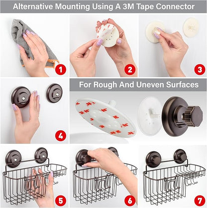 HASKO 2 Pack Shower Caddy Suction Cup with Hooks & Soap holder, Includes 2 Soap Savers, Shower Shelf, Bathroom Storage Organizer, Rustproof Shampoo Holder, Bronze