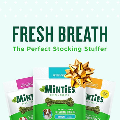 Minties Dental Chews for Dogs, 36 Count, Vet-Recommended Mint-Flavored Treats for Large Dogs Over 50 lbs, Dental Bones Clean Teeth, Fight Bad Breath, and Removes Plaque and Tartar