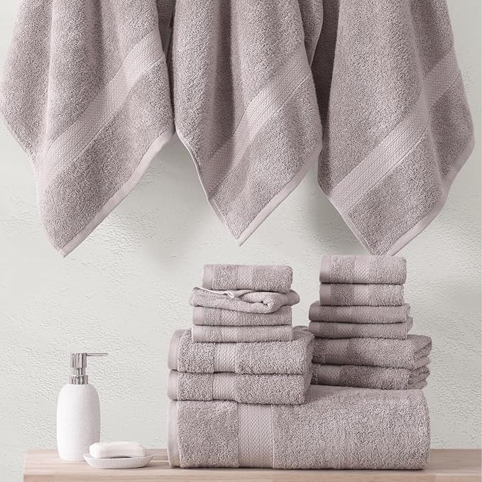 Lane Linen Everyday Luxury Bath Towels Set - 24 PCs - 100% Ring Spun Cotton Towels Set - Durable, Ultra Soft, Absorbent & Long Lasting Towels For Family - Housewarming Gift - Fade Resistant - Platinum