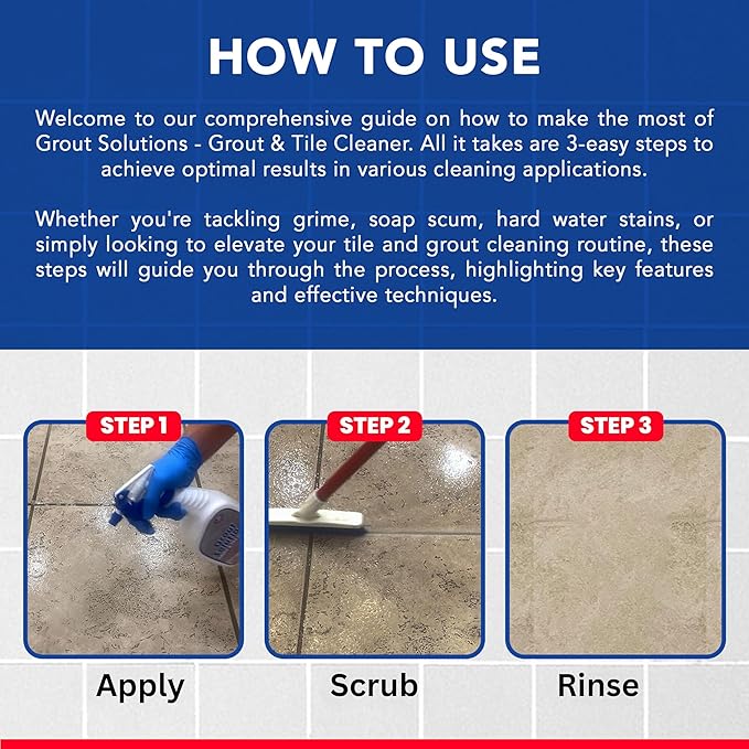 Grout Cleaner: Acid-Free Deep Cleaner & Stain Remover for the Dirtiest Grout. (1-Quart) Includes 8-inch Heavy-Duty Tile Cleaner Brush (32oz Spray with Hand Brush and Cap)