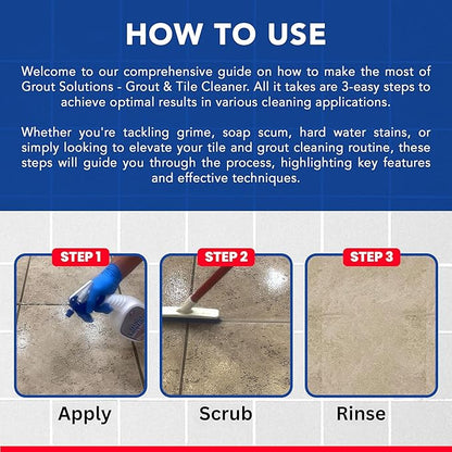 Grout Cleaner: Acid-Free Deep Cleaner & Stain Remover for the Dirtiest Grout. (1-Quart) Includes 8-inch Heavy-Duty Tile Cleaner Brush (32oz Spray with Hand Brush and Cap)
