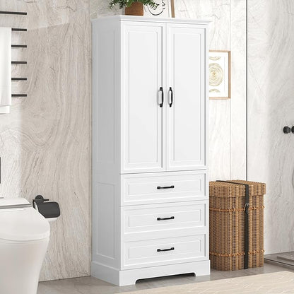 Favfurish 69" Tall Bathroom Storage Cabinet with Doors and 2 Drawers,Modern Linen Cabinets w/Adjustable Shelf & Magnetic Door Stopper,Freestanding Organizer for Dining Room,Kitchen,Office,White
