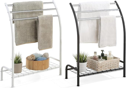 SunnyPoint Freestanding 3 Hanging Bar Towel Rack with Bottom Shelf (WHT)