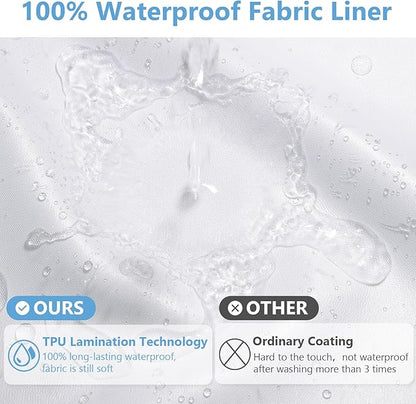 No Hook Waffle Weave Shower Curtain Set with Snap-in Fabric Liner and Mesh Top Window,256GSM Heavy Duty Fabric,White Washable Luxury Shower Curtain for Bathroom Stalls (72x75 Inch)