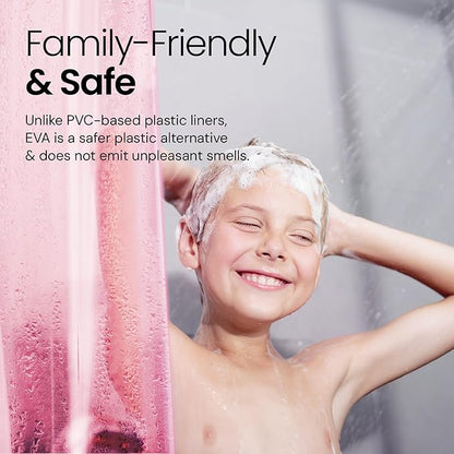 LiBa Bathroom Shower Curtain Premium PEVA Non-Toxic, Pink Clear Waterproof Plastic Shower Curtain Liner with Rust Proof Grommets 8G Bathroom Accessories 72x72