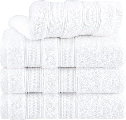 American Soft Linen Salem 100% Cotton Turkish 4 Piece Hand Towels for Bathroom, 600 GSM Soft Absorbent Quickdry Hand Face Towel Set, White