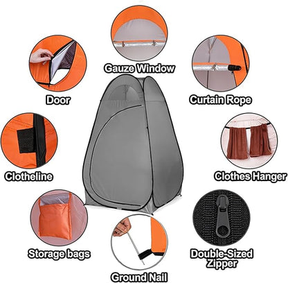 4x4ft Pop Up Privacy Shower Tent with Top Window, 3.6lbs Liightweight Dressing Room, Portable Toilet Stall with Carry Bag for Camping, Beach, Outdoors (Dark Gray)
