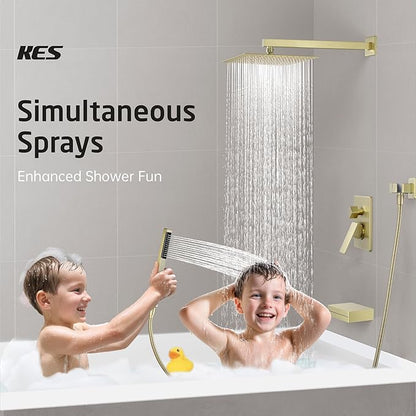 KES Bath Shower Faucet Set Tub and Shower Faucet Set Rain Shower Head with Handheld Shower System Pressure Balance Brushed Gold, XB6305F18-BZ