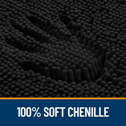 OLANLY Bathroom Rugs 30x18, Extra Soft Absorbent Chenille Bath Rugs, Rubber Backing Quick Dry, Machine Washable Bath Mats for Bathroom Floor, Tub and Shower, Home Decor Accessories, Black