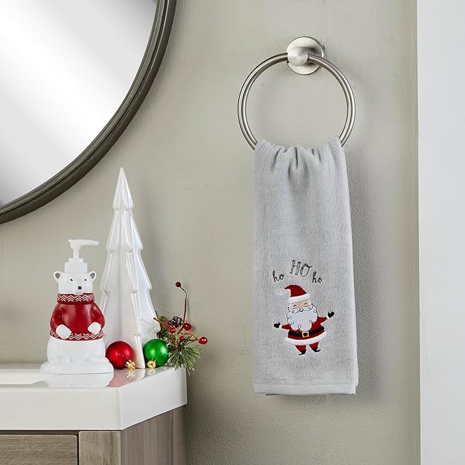 SKL Home Christmas/Winter Santa Hand Towel 2pc Set for Bath/Kitchen & Gift, Gray