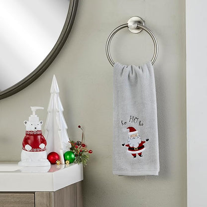 SKL Home Christmas/Winter Santa Hand Towel 2pc Set for Bath/Kitchen & Gift, Gray