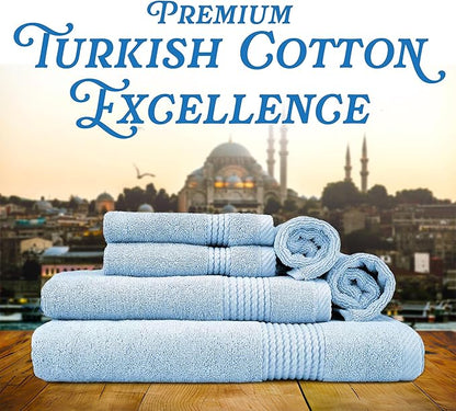 East'N Blue Lara Premium Bath Towel Set 6 Piece - Soft & Highly Absorbent Bathroom Towel Set, 100% Luxury Turkish Cotton, Flannel Bath Towels, 1 Bath Towel, 1 Hand Towel, 4 Washcloths - Ice Blue