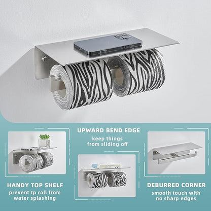 Angle Simple Bathroom Toilet Paper Holder, SUS 304 Stainless Steel Toilet Tissue Roll Holder with Storage Shelf, Wall Mount