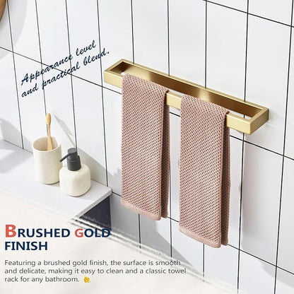 KOKOSIRI Towel Bars Brushed Gold Bath Towel Holders 16-Inch Kitchen Towel Rack Stainless Steel Bathroom Hardware Wall Mounted, 2 Pack B4008BG-L16-P2