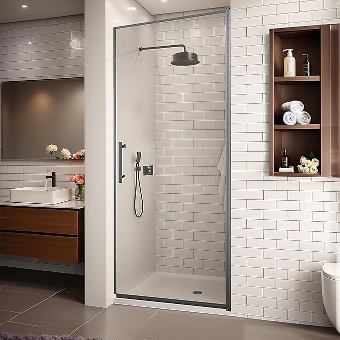 36-Inch Black Shower Door – 72" Height – 115° Opening (Left/Right) – Magnetic Seal – Aluminum Frame – Sliding/Walk-in Glass Enclosure – Tempered Glass