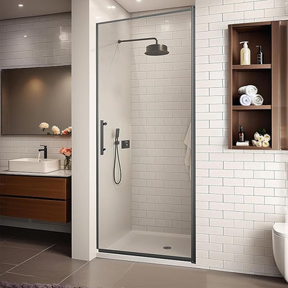 36-Inch Black Shower Door – 72" Height – 115° Opening (Left/Right) – Magnetic Seal – Aluminum Frame – Sliding/Walk-in Glass Enclosure – Tempered Glass