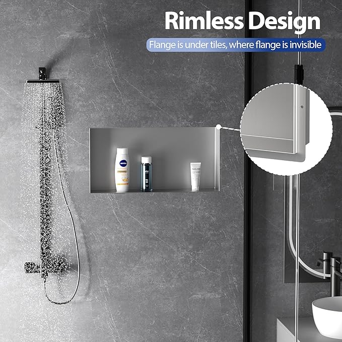 Stainless Steel Shower Niche 24" X 12", No Tile Needed Wall Niche Shower, Recessed Shower Shelf for Bathroom Storage, Brushed Nickel