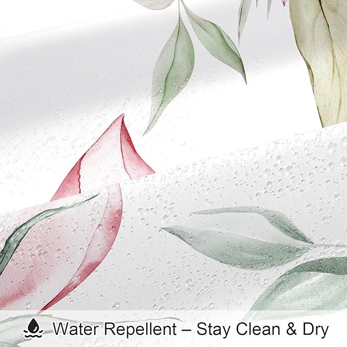 Pink and Grey Boho Watercolor Floral Shower Curtain, Ink Painting Style Blossom & Leaf Shower Curtains for Chic Elegant Bathroom, Artistic Fabric Cloth Flower Shower Curtain, 72x72