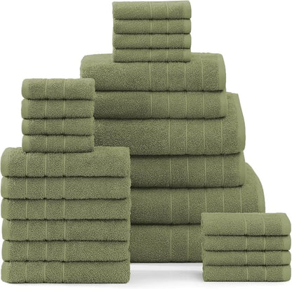 Casa Platino 100% Mercerized Cotton Bathroom Towel Set - 8 Pieces, Hotel Quality - Soft & Highly Absorbent - Ring Spun - 2 Large Bath Towels, 4 Washcloths, 2 Hand Towels - Family Pack - Oil Green