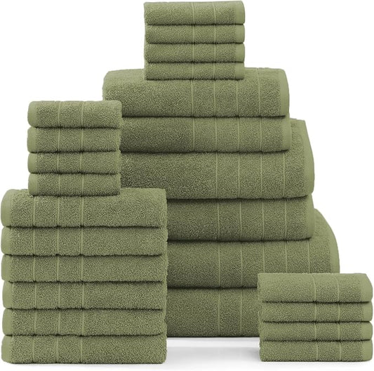 Casa Platino 100% Mercerized Cotton Bathroom Towel Set - 8 Pieces, Hotel Quality - Soft & Highly Absorbent - Ring Spun - 2 Large Bath Towels, 4 Washcloths, 2 Hand Towels - Family Pack - Oil Green