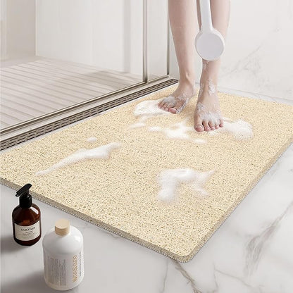 Non Slip Shower Mats for Inside Shower, 17x30 Inch, Anti-Slip Bathtub Mats for Bathroom, Foot Scrubber Loofah Bath Mats for Shower, Quick Drying Shower Stall Mats for Wet Areas (Beige)
