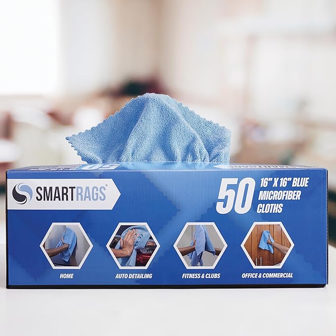 Arkwright Smart Rags in Box - (Bulk Case of 400) Lint Free, Large Microfiber Cleaning Cloth, Scratch & Streak-Free, Dispensable Wash Towels for Cars, Kitchen, and Window Glass, 16 x 16 in, Blue