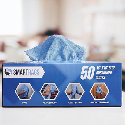 Arkwright Smart Rags in Box - (Pallet of 8000) Lint Free, Large Microfiber Cleaning Cloth, Scratch & Streak-Free, Dispensable Wash Towels for Cars, Kitchen, and Window Glass, 16 x 16 in, Blue