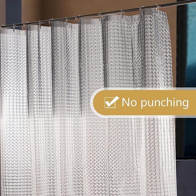 NTBAY EVA Semi-Transparent Clear Shower Curtain with Gray and White Gradient, Water-Repellent Liner with 3 Magnets for Bathroom, 72x72 Inches