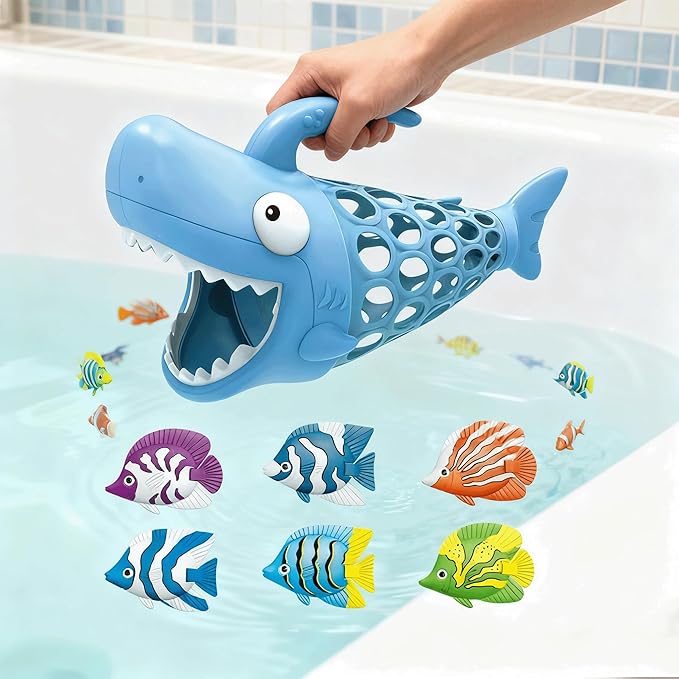 6-in-1 Shark Fishing Bath Toy for Kids - Ultimate Pool & Bathtub Fun with 1 Big Shark & 6 Colorful Fish | Educational & Durable Toy for Boys & Girls Ages 6+