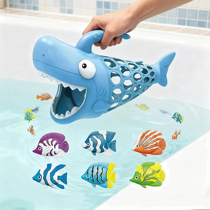 6-in-1 Shark Fishing Bath Toy for Kids - Ultimate Pool & Bathtub Fun with 1 Big Shark & 6 Colorful Fish | Educational & Durable Toy for Boys & Girls Ages 6+