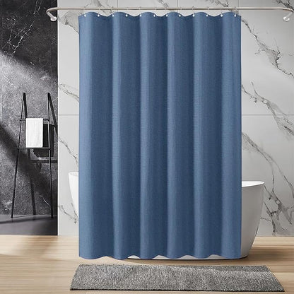Inhousolu Fabric Shower Curtain Waffle Weave, Moonlight Blue 230 GSM Heavy Duty, Weighted Hem, 14 Metal Hooks, Water Repellent, Machine Washable, Hotel Spa Luxury Bath Curtain Set, 72 x 84 Inch