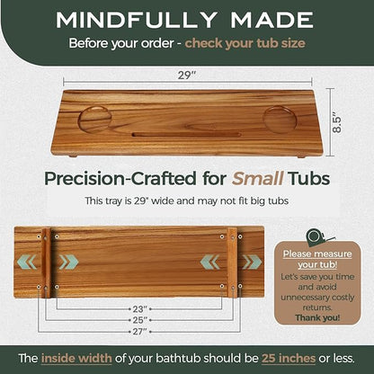 Fjord | Superior Teak Bathtub Tray Wood 29" for Small Tubs | Adjustable Wooden Bathtub Caddy | Sustainable Minimalist Bath Table Tray for Home Spa | by JapandiSpirit