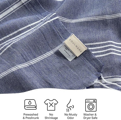 SOULMARK 100% Cotton Turkish Beach Towel with Bag - 38"x71" - 2 Pack - Made in Green & Oeko TEX Certified - Pre-Washed & Sand Free - Quick Dry and Lightweight for Travel - Made in Turkey - Navy Blue