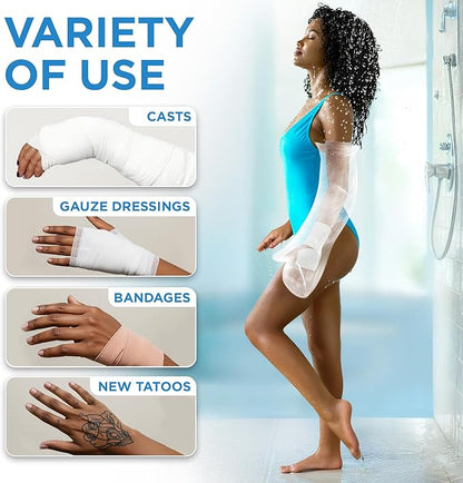 100% Waterproof Cast Covers for Shower Arm Adult - Tight Seal - 2pk Reusable Cast Protectors - Full Arm Bag Sleeves - Strong and Durable