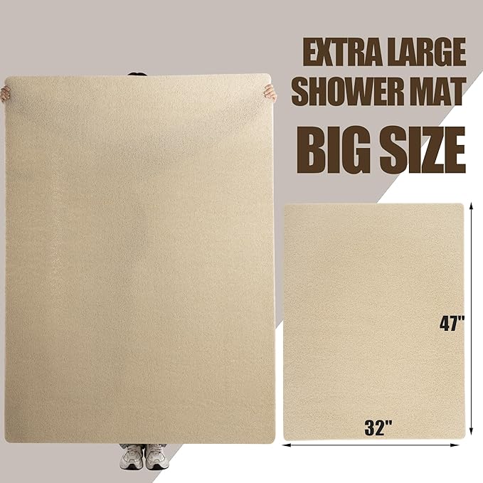 HOMBYS 47 x 32 Extra Large Shower Mat for Shower Stall Tub, Non Slip Bath Mat Bathroom Accessories, PVC Loofah Mats for Shower and Bathroom, Quick Drying, (Khaki, 47"x32")