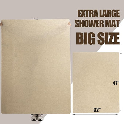 HOMBYS 47 x 32 Extra Large Shower Mat for Shower Stall Tub, Non Slip Bath Mat Bathroom Accessories, PVC Loofah Mats for Shower and Bathroom, Quick Drying, (Khaki, 47"x32")