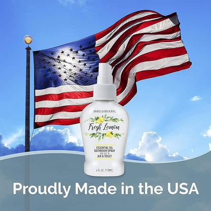 SMELLS BEGONE 4 oz Essential Oil Air Freshener Bathroom Spray - Eliminates Bathroom & Toilet Odors - Made with Essential Oils - Fresh Lemon Scent
