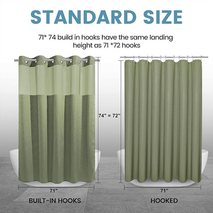 Sage Green Hotel Shower Curtain - 230GSM Waffle Textured Heavy Duty Thick Fabric Shower Curtains for Bathroom,71W x 74H