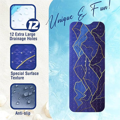 Mountain Bathtub Mat Non Slip 40x16in Gold Line Extra Long Bath Mat for Tub Bohemian Abstract Art Anti Slip Shower Mat for Bathroom with Large Drain Holes and Suction Cups Quality Bath Mats Decor