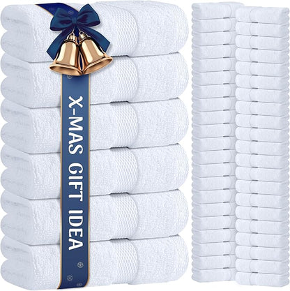 Wealuxe White Washcloths 48 Pack - 600 GSM 100% Ring-Spun Cotton Wash Cloths for Showering, Highly Absorbent and Soft | 12x12 Inches