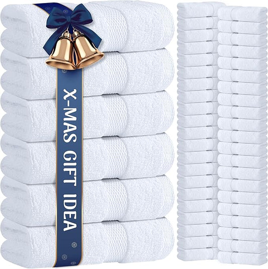 Wealuxe White Washcloths 48 Pack - 600 GSM 100% Ring-Spun Cotton Wash Cloths for Showering, Highly Absorbent and Soft | 12x12 Inches