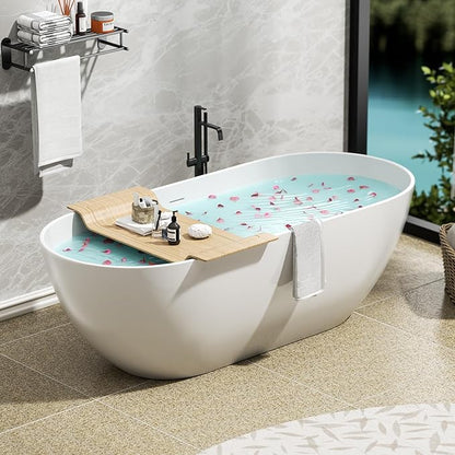 Abruzzo 69" Free Standing Solid Surface Resin Stone Bathtub, Contemporary Oval Soaking Tub with Overflow and Pop-up Drain, cUPC Certified，Matte White