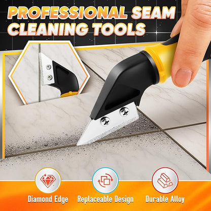 DIYSELF Caulking Tool, 4 in 1 Caulk Remover Tool for Bathroom, Bathtub, Grout, Shower, Tile, Window, Razor Scraper Tool for Cleaning, Silicone Caulk Removal Tool (Yellow)
