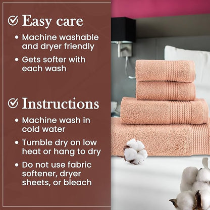 HALLEY Turkish Cotton Towels (Set of 4) 1 Bath Towel 1 Hand Towel 2 Washcloths, Super Soft Highly Absorbent 100% Cotton Towels for Bathroom and Kitchen for Mother’s Day (Peach)