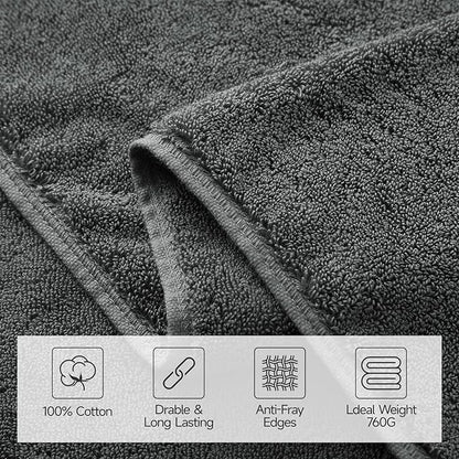 REDKISS 2 Pack Large Bath Towels Set, 100% Cotton, 31x63 in, Heavyweight 760G, Highly Absorbent & Quick Dry, Super Soft Luxury Towels for Bathroom,Hotel Collection - Deep Gray